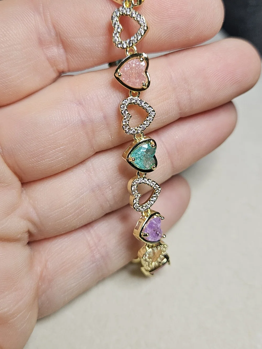 Stainless Steel Gold Over Multicolor Heart Crystal Bracelet - Women Jewelry